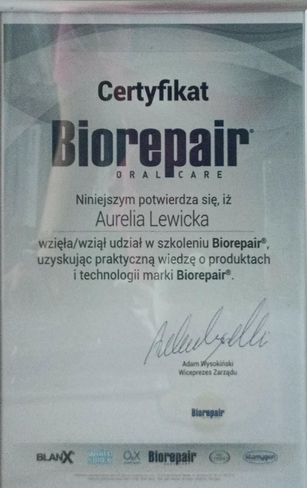 Certyfikat szkolenia BioRepair