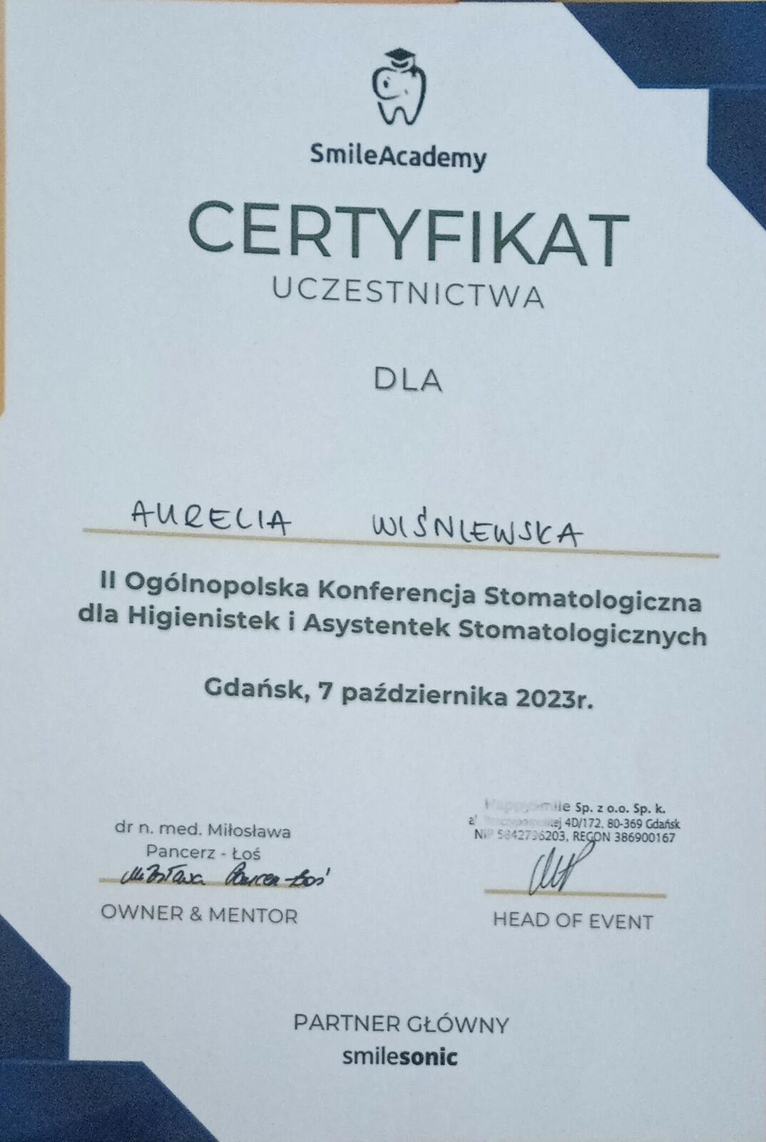 Certyfikat Smile Academy