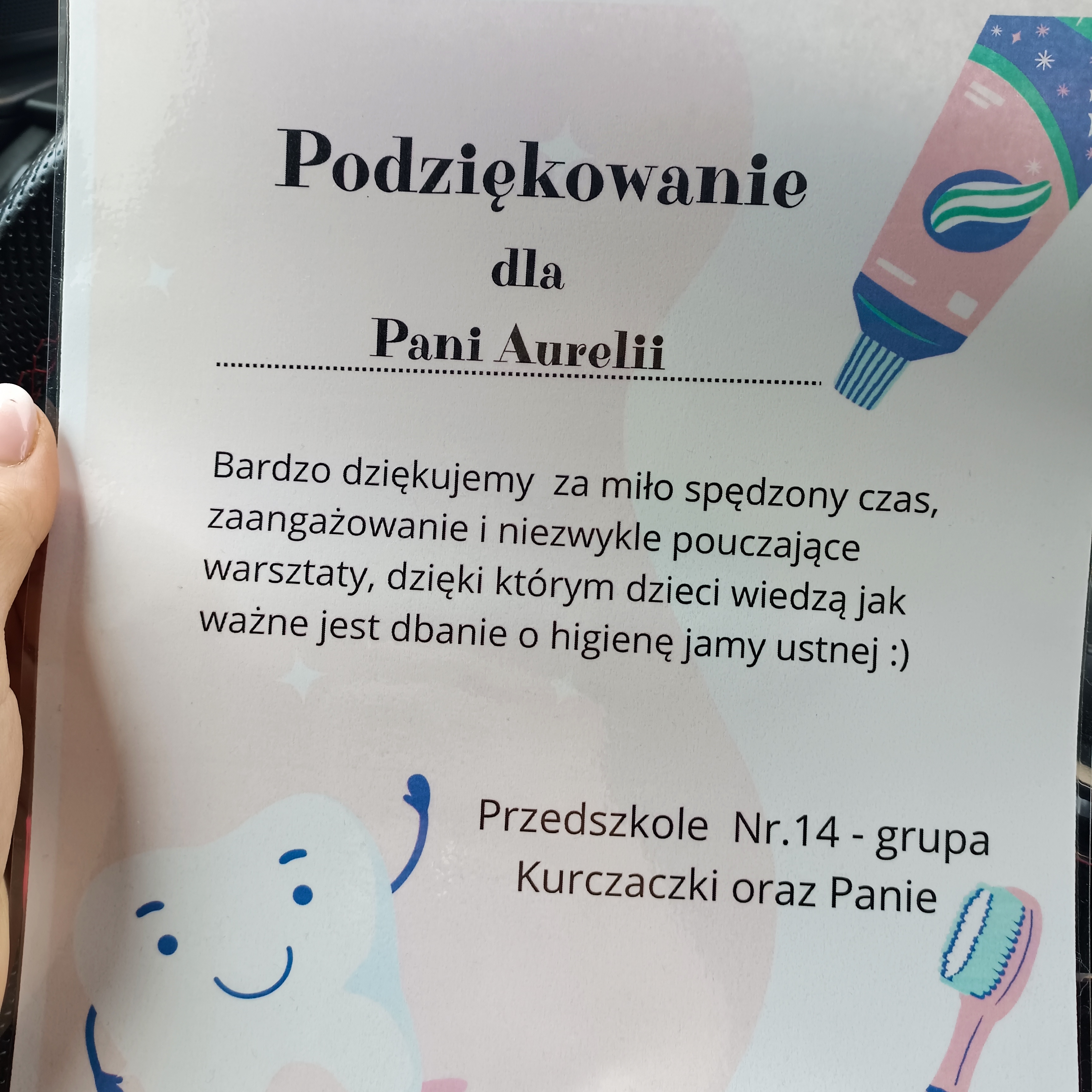 Podziękowanie otwierdzające udział Aurelii Wiśniewskiej